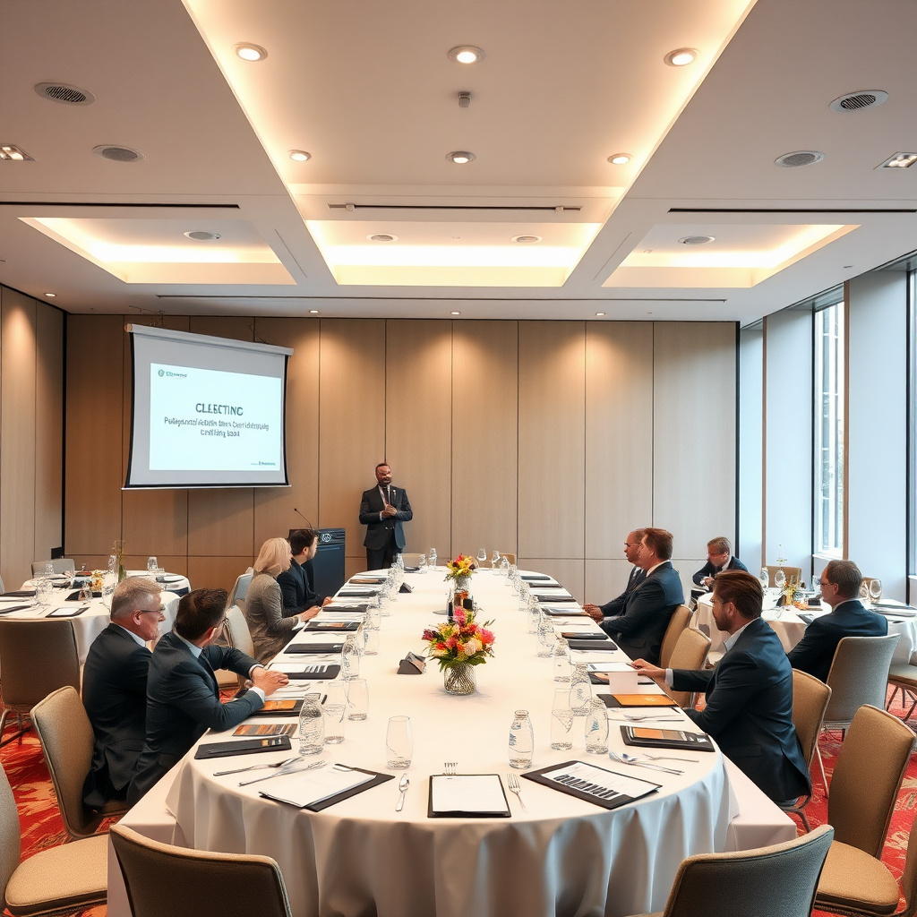 Sala congressi allestita per evento MICE aziendale in Italia